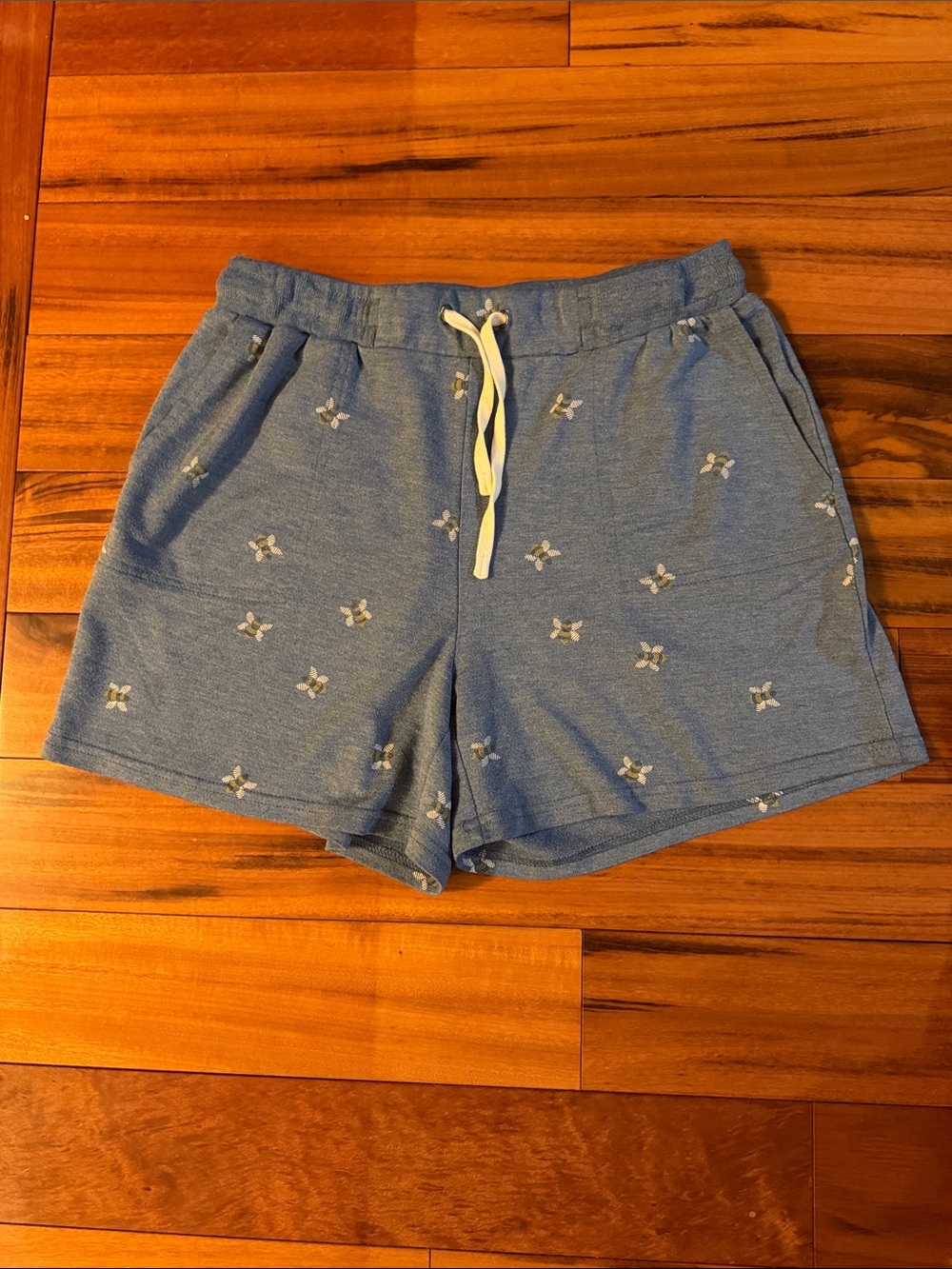 Blue Women’s Lounge Shorts with Embroidered Bees